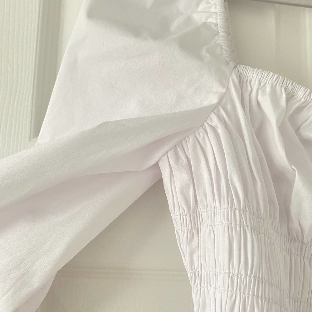 Staud Jules White Smocked Peplum Blouse Sz XL - Picture 6 of 8
